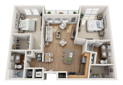 Floor plan for 2 beds, 2 baths, 1090 sqft